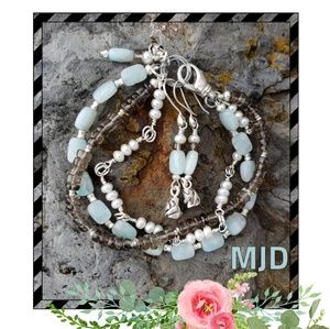 Sterling and gemstone 3 stand bracelet & earrings